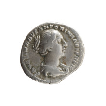 Denarius of Faustina the Younger (ca. 130–176; Roman empress 161–176) — obverse: bust of Faustina