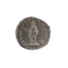 Denarius, 201–210 CE. Obverse: Head of Septimius Severus with a laurel wreath to right, inscription