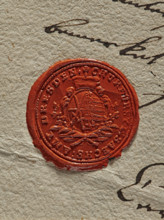 Circular wax impression of the seal of the office of the Elector of Saxony in Dresden. In the field