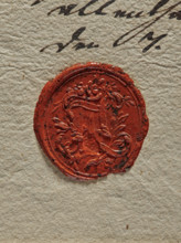 Circular wax impression of the seal of the office of the Elector of Saxony in Dresden. In the field
