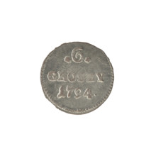 Crown six-coin, Stanislaw August Poniatowski (King of Poland; 1732–1798). Obverse: Under the crown