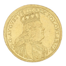 Crown double-ducat by Ernest Dietrich Croll (fl. 1753–1763), 1753. Coin struck in Leipzig. Obverse: