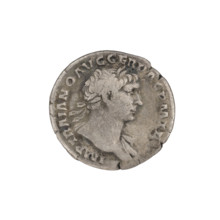 Denarius, Trajan (53–117; Roman emperor 98–117). Obverse: head of Trajan in laurel wreath facing