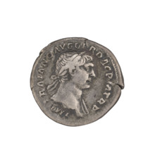 Denarius; Obv.: head of Trajan wearing a laurel wreath facing right; rim inscription: IMP TRAIANO