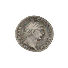 Denarius; Obv.: head of Trajan decorated with a laurel wreath facing right; rim inscription: IMP