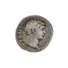 Denarius, Obv.: head of Trajan decorated with a laurel wreath facing right; rim inscription: IMP