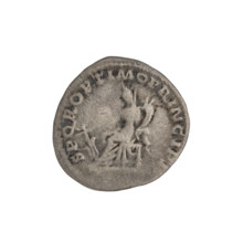 Denarius depicting Fortuna (personification) with rudders, laurel wreaths, heads, and cornucopias.