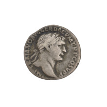 Denarius depicting Fortuna (personification) and cornucopias; Obverse: head of Trajan wearing a