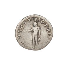 Denarius; obverse: bust of Trajan facing right, wearing a laurel wreath and robe; rim inscription