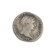 Denarius, Trajan (53–117; Roman emperor 98–117). Obverse: head of Trajan facing right, decorated