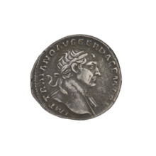 Denarius, Trajan (53–117 CE; Roman emperor 98–117). Obverse: head of Trajan right, decorated with a