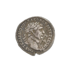 Denarius of Trajan (53–117; Roman emperor 98–117). Obverse: head of Trajan facing right, wearing a