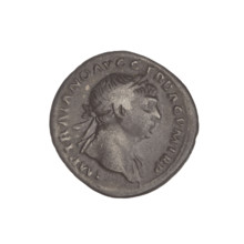 Denarius, Trajan (53–117; Roman emperor 98–117). Obverse: head of Trajan right, laurel-wreathed;