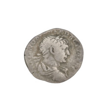 Denarius, Trajan (53–117; Roman emperor 98–117). Obverse: head of Trajan facing right,