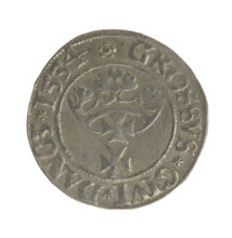 Gdansk grosz, Sigismund I the Old (King of Poland; 1506–1548). Polish coin (1534). Obverse: Crowned