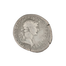 Denarius, Trajan (53–117; Roman emperor 98–117). Obverse: head of Trajan in laurel wreath facing