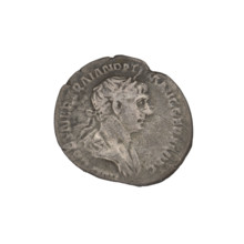 Denarius, Trajan (53–117; Roman emperor 98–117). Obverse: head of Trajan in laurel wreath facing