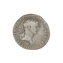 Denarius, Trajan (53–117; Roman emperor 98–117). Obverse: head of Trajan in laurel wreath facing