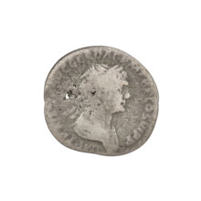 Denarius, Trajan (53–117; Roman emperor 98–117). Obverse: head of Trajan in laurel wreath facing