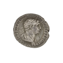 Denarius, Trajan (53–117; Roman emperor 98–117). Obverse: head of Trajan in laurel wreath facing