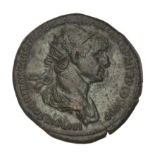 dupondius, Trajan (53–117; Roman emperor 98–117); Obverse: bust of Trajan facing right wearing a