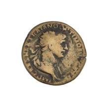 Trajan (53–117; Roman Emperor 98–117). Bronze coin, 114–117. Obverse: head of Trajan in radiant
