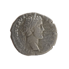 Denarius of Antoninus Pius (86–161; Roman emperor 138–161). Obverse: Head of Antoninus Pius in a