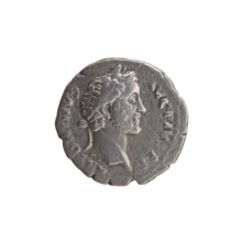 Denarius of Antoninus Pius (reigned 138–161). Obverse: Head of Antoninus Pius in a laurel wreath
