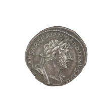 Denarius of Hadrian (76–138; Roman emperor 117–138). Obverse: bust of Hadrian with laurel wreath