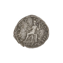 Denarius of Hadrian (76–138; Roman emperor 117–138). Obverse: bust of Hadrian with laurel wreath