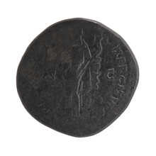 Sestertius of Antoninus Pius (86–161; Roman emperor 138–161). Obverse: head of the emperor in a