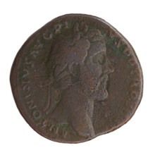 Sestertius; issuer: Antoninus Pius (86–161; Roman emperor 138–161). Obverse: head of the emperor in