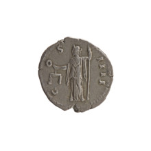 Denarius of Antoninus Pius (86–161; Roman emperor 138–161). Obverse: Head of Antoninus Pius in a