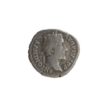 Denarius of Antoninus Pius (86–161; Roman emperor 138–161). Obverse: Head of Antoninus Pius in a
