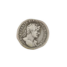 Denarius of Hadrian (76–138; Roman emperor 117–138). Obverse: bust of Hadrian with laurel wreath