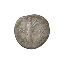 Denarius of Hadrian (76–138; Roman emperor 117–138). Obverse: Bust of Hadrian with laurel wreath