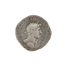 Denarius of Hadrian (76–138 CE; Roman emperor 117–138). Obverse: bust of Hadrian with laurel wreath