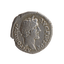 Denarius of Antoninus Pius (86–161; Roman emperor 138–161). Obverse: Head of Antoninus Pius in a