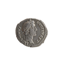 Denarius of Antoninus Pius (r. 138–161). Obverse: Head of Antoninus Pius in a laurel wreath facing
