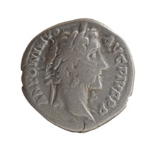 Denarius of Antoninus Pius (86–161; Roman emperor 138–161). Obverse: Head of Antoninus Pius in a