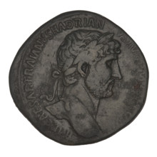 Sestertius, Hadrian (76–138; Roman emperor 117–138). Obverse: Bust of Hadrian with a laurel wreath