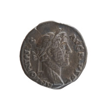 Denarius of Antoninus Pius (86–161; Roman emperor 138–161). Obverse: Head of Antoninus Pius in a