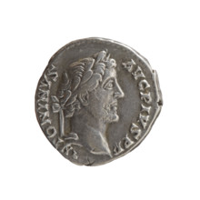 Denarius of Antoninus Pius (86–161; Roman emperor 138–161), c. 145–161. Obverse: head of Antoninus