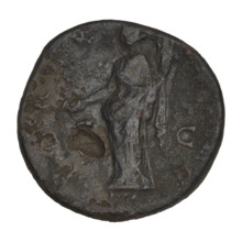 Sestertius of Hadrian (76–138; Roman emperor 117–138). Obverse: Bust of Hadrian with laurel wreath