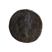 Sestertius of Antoninus Pius (86–161; Roman emperor 138–161). Obverse: head of Antoninus Pius in a