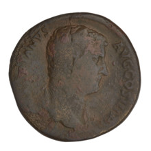 Sestertius, Hadrian (76–138; Roman Emperor 117–138). Obverse: bust of Hadrian facing right in