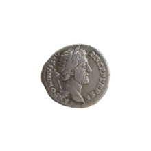 Denarius of Antoninus Pius (86–161; Roman emperor 138–161). Obverse: Head of the emperor in a