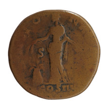 Sestertius; Antoninus Pius (86–161; Roman emperor 138–161), issuer. Obverse: head of Antoninus Pius