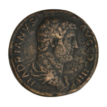 Sestertius of Hadrian (76–138; Roman emperor 117–138). Obverse: bust of Hadrian with laurel wreath