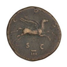 dupondius, Hadrian (76–138; Roman emperor 117–138), wings, radiant crowns, Pegasus (mythology),